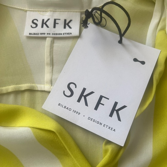 SKFK UMA Yellow White Stripe Viscose Button Up Shirt Medium Reg. $139 NWT - Picture 9 of 12